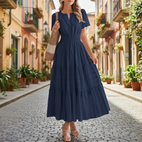 Sommerkleid Damen Maxi Casual Langes Kleid Sommer in Dunkelblau