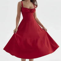 Damen Sommerkleid Lang Elegantes Bequemes Kleid Sommer in Rot