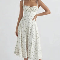 Damen Sommerkleid Lang Elegantes Bequemes Kleid Sommer in Weiß Blumen