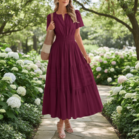Sommerkleid Damen Maxi Casual Langes Kleid Sommer in Rot