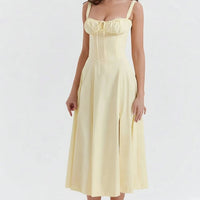 Damen Sommerkleid Lang Elegantes Bequemes Kleid Sommer in Gelb
