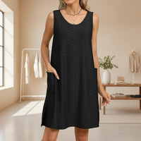 Damen Sommerkleid Kurz Ärmellos Casual Leichtes Kleid in Schwarz