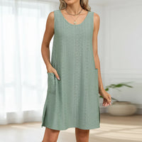 Damen Sommerkleid Kurz Ärmellos Casual Leichtes Kleid in Grün