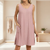 Damen Sommerkleid Kurz Ärmellos Casual Leichtes Kleid in Rosa