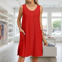 Damen Sommerkleid Kurz Ärmellos Casual Leichtes Kleid in Rot