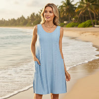 Damen Sommerkleid Kurz Ärmellos Casual Leichtes Kleid in Himmelblau