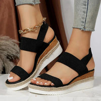 Damen Sandalen Riemen Keilabsatz Sommerschuhe in Schwarz