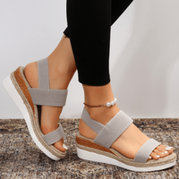 Damen Sandalen Riemen Keilabsatz Sommerschuhe in Grau