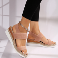 Damen Sandalen Riemen Keilabsatz Sommerschuhe in Rosa