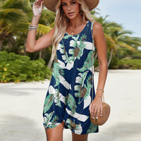 Damen Sommerkleid Kurzen Trägern Bequemes Freizeitkleid in Blaues Blumenmuster