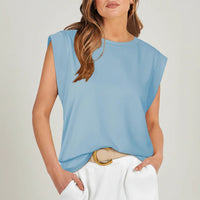 Damen Kurzarm Top Locker Sommer Freizeit Oberteil in Himmelblau