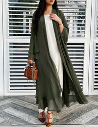 Damen Longline-Cardigan mit Rüschensaum und langen Ärmeln in Olivgrün