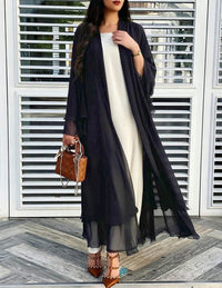 Damen Longline-Cardigan mit Rüschensaum und langen Ärmeln in Schwarz