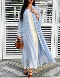 Damen Longline-Cardigan mit Rüschensaum und langen Ärmeln in Hellblau