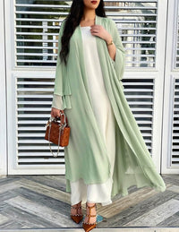 Damen Longline-Cardigan mit Rüschensaum und langen Ärmeln in Grün