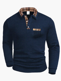 Herren-Polo mit langen Ärmeln im Casual-Stil mit kariertem Kragen, ideal für einen modernen und eleganten Look in Dunkelblau