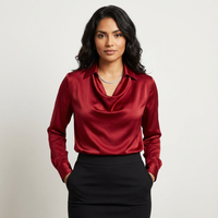Damen Satinbluse mit Drapiertem Kragen in Bordeaux