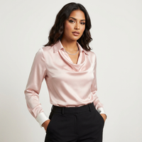 Damen Satinbluse mit Drapiertem Kragen in Rosa