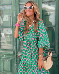 Maila | Bohemian Maxikleid in Grün/Rosa