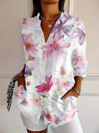 Amelia | Damenbluse mit elegantem abstraktem Print in Weiß