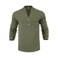 Orvian™ Hemd aus Premium-Leinen mit Minimalistischem Henley-Kragen in Olivgrün