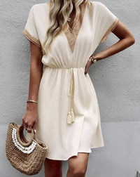 Eleni | V-Ausschnitt Drapiert Boho-Kleid in Beige