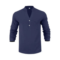Orvian™ Hemd aus Premium-Leinen mit Minimalistischem Henley-Kragen in Marineblau