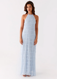 Juliana | Neckholder Transparent Maxikleid in Blau