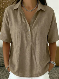 Tessa | Hemdbluse mit Kragen und Knopfdetail  ( 1+1 GRATIS ) in Khaki