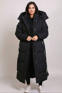 Serena | Luxuriöser Longline-Puffer-Mantel in Schwarz