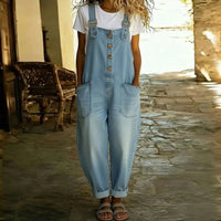 Carmen - Vintage-Overall aus weichem Baumwoll-Denim mit verstellbaren Trägern in Blau