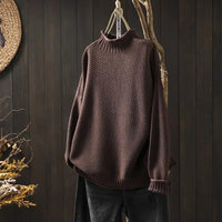 Barbara | Damen Oversized Hohem Kragen Pullover in Braun