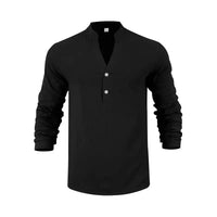 Orvian™ Hemd aus Premium-Leinen mit Minimalistischem Henley-Kragen in Schwarz