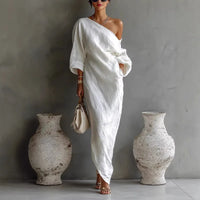 Joëlle | Damen Leinen Sommerkleid Mit One-Shoulder Design in Weiß