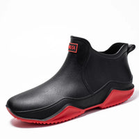 Herren Regenstiefel mit rutschfester Sohle in Schwarz / Rot