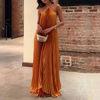 Karina | Damen Neckholder Plissiertes Hochzeitsgastkleid in Orange
