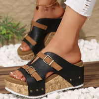 Coraline™ Leder-Pantolette mit Plateau und Doppelverstellung in Schwartz
