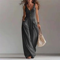 Marvella™ Jumpsuit mit V-Ausschnitt und weitem Bein in Schwarz