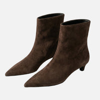 Hannelore | Damen Spitze Wildleder-Stiefeletten Kitten-Absatz – Kitten Heel Stiefeletten in Braun