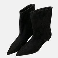 Hannelore | Damen Spitze Wildleder-Stiefeletten Kitten-Absatz – Kitten Heel Stiefeletten in Schwarz
