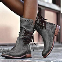 Wilhelmine | Damen Geschnürte Stiefeletten mit Absatz in Grau