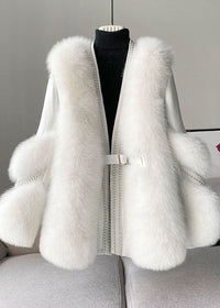 Stylish White V Neck Patchwork Mink Hair Coats Winter in Weiß