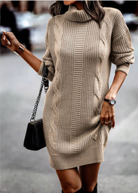 Elin | Grob gestricktes Damen Kleid lässig & elegant in Beige