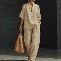 Nemora™-Set aus Baumwoll-Leinen mit Minimalistischem Design in Khaki