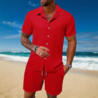 Gael™ Eisseide-Set mit Kurzarmhemd und verstellbaren Shorts in Rot
