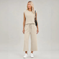 Aya™ Set Tanktop mit markanter Schulterpartie und Cropped Hose mit Kordelzug in Hellblau