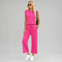 Aya™ Set Tanktop mit markanter Schulterpartie und Cropped Hose mit Kordelzug in Grau