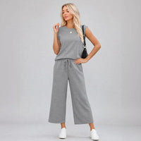 Aya™ Set Tanktop mit markanter Schulterpartie und Cropped Hose mit Kordelzug in Khaki