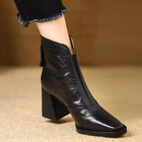 Theresa™ - Luxus Stiefeletten mit Mittlerem Absatz aus Leder in Schwarz
