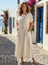 Elowyn™ - Maxikleid mit Rundhals und Taschen in Beige
